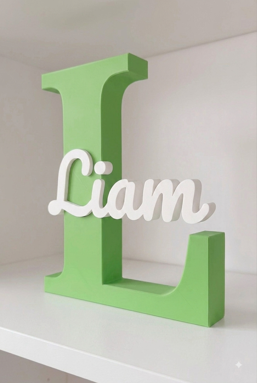 Personalized 3D-printed monogram name sign, photo of a real printed sign — product photo 8