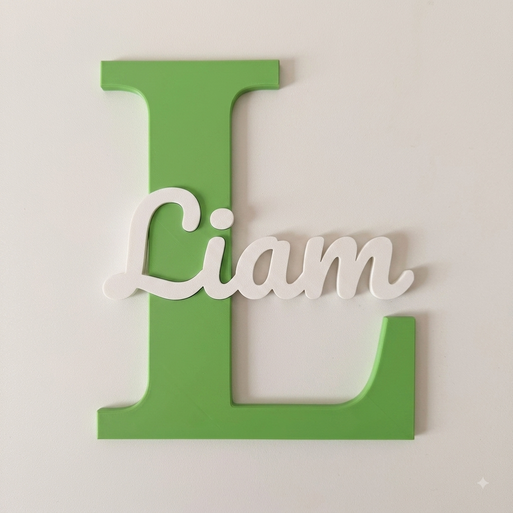 Personalized 3D-printed monogram name sign, photo of a real printed sign — product photo 7