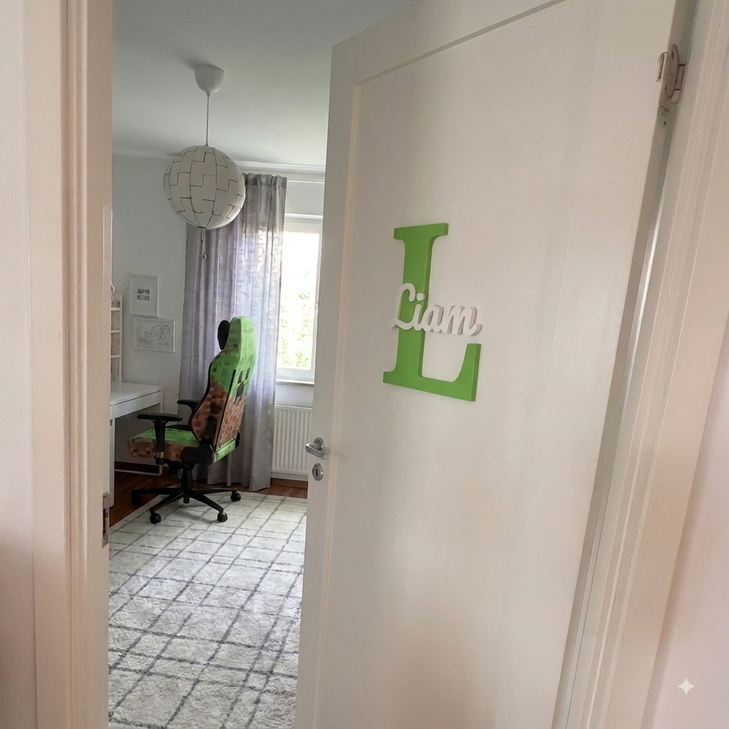 Personalized 3D-printed monogram name sign, photo of a real printed sign — product photo 6