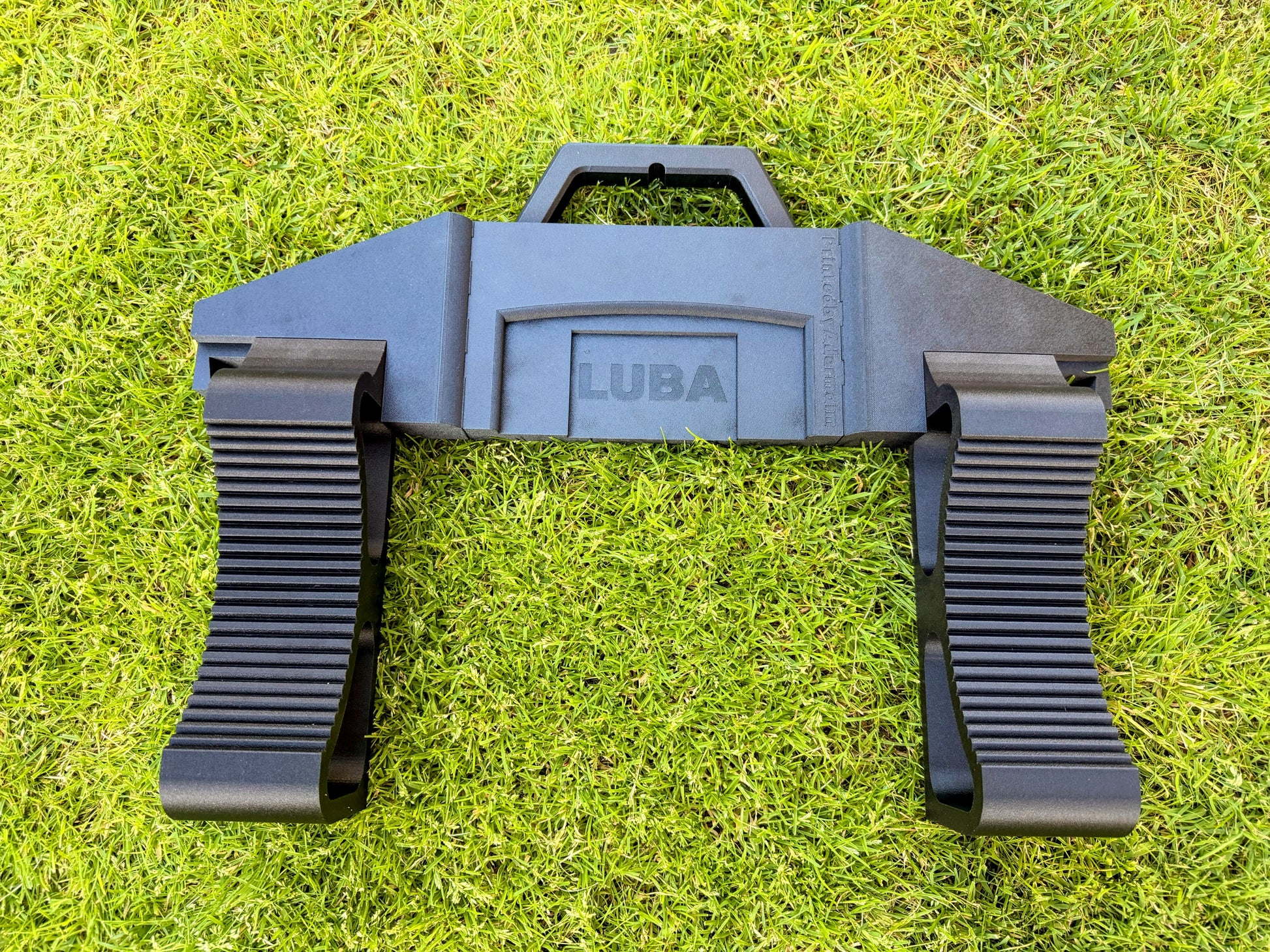 Mammotion robot mower service and maintenance stand, assembled in Luba configuration, 3D printed in black PETG