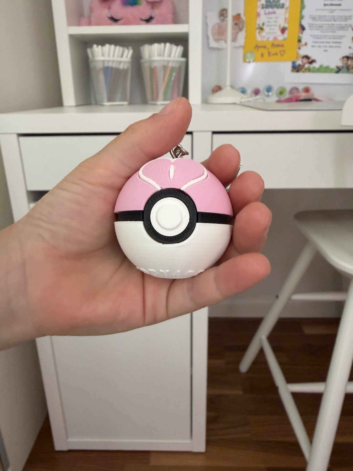 Pink Love Ball clicker keychain with heart
